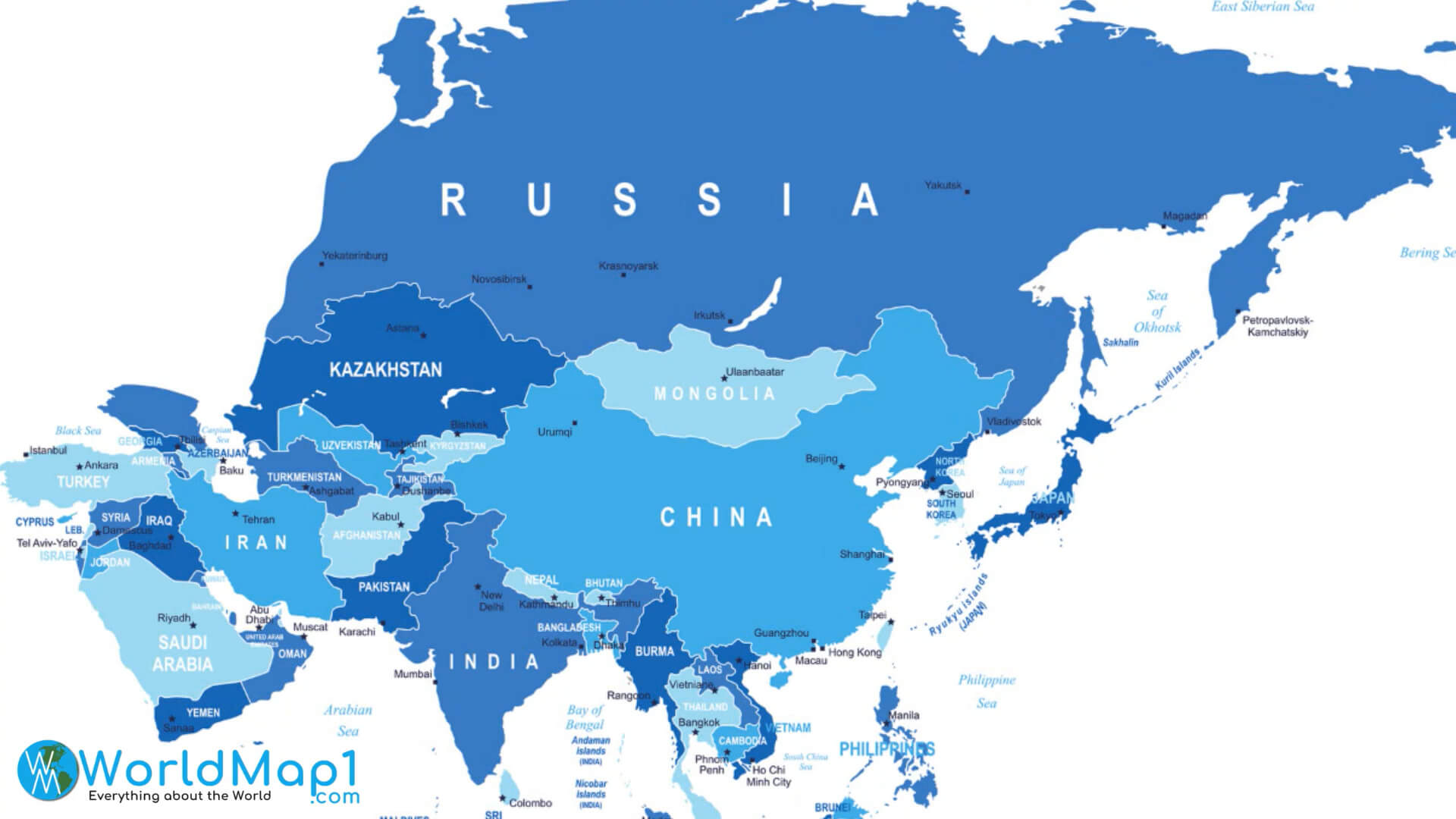 High Detailed Russia Map Of With Middle East And Asia.